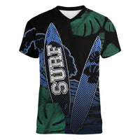 Custom Surfing Women V-Neck T-Shirt Retro Waves Dot Halftone