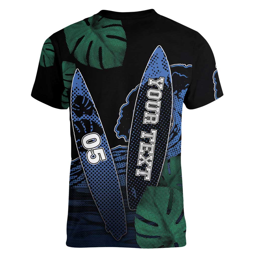 Custom Surfing Women V-Neck T-Shirt Retro Waves Dot Halftone