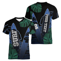Custom Surfing Women V-Neck T-Shirt Retro Waves Dot Halftone