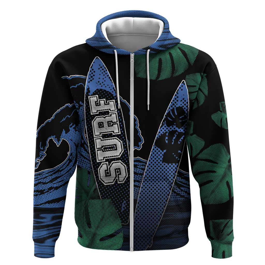 Custom Surfing Zip Hoodie Retro Waves Dot Halftone