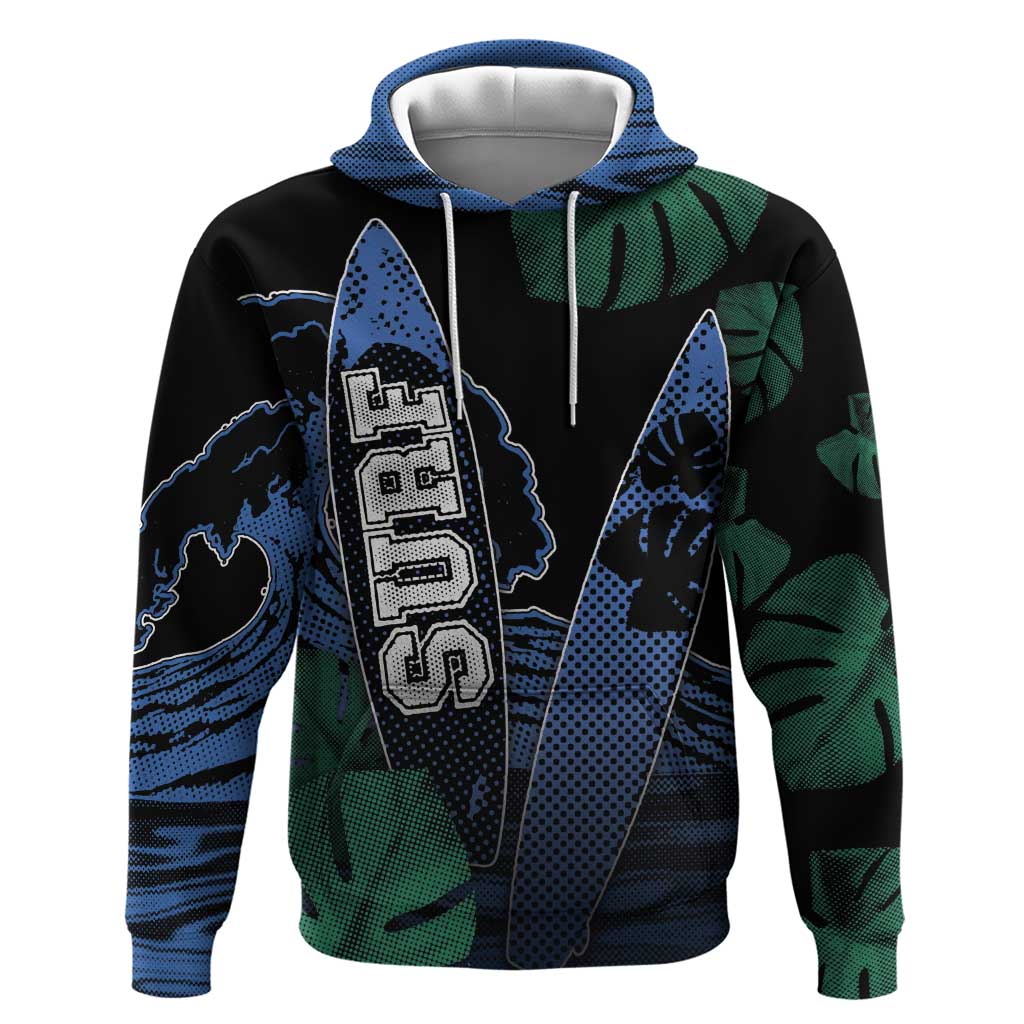 Custom Surfing Zip Hoodie Retro Waves Dot Halftone