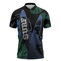 Custom Surfing Zipper Polo Shirt Retro Waves Dot Halftone