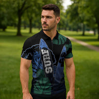 Custom Surfing Zipper Polo Shirt Retro Waves Dot Halftone