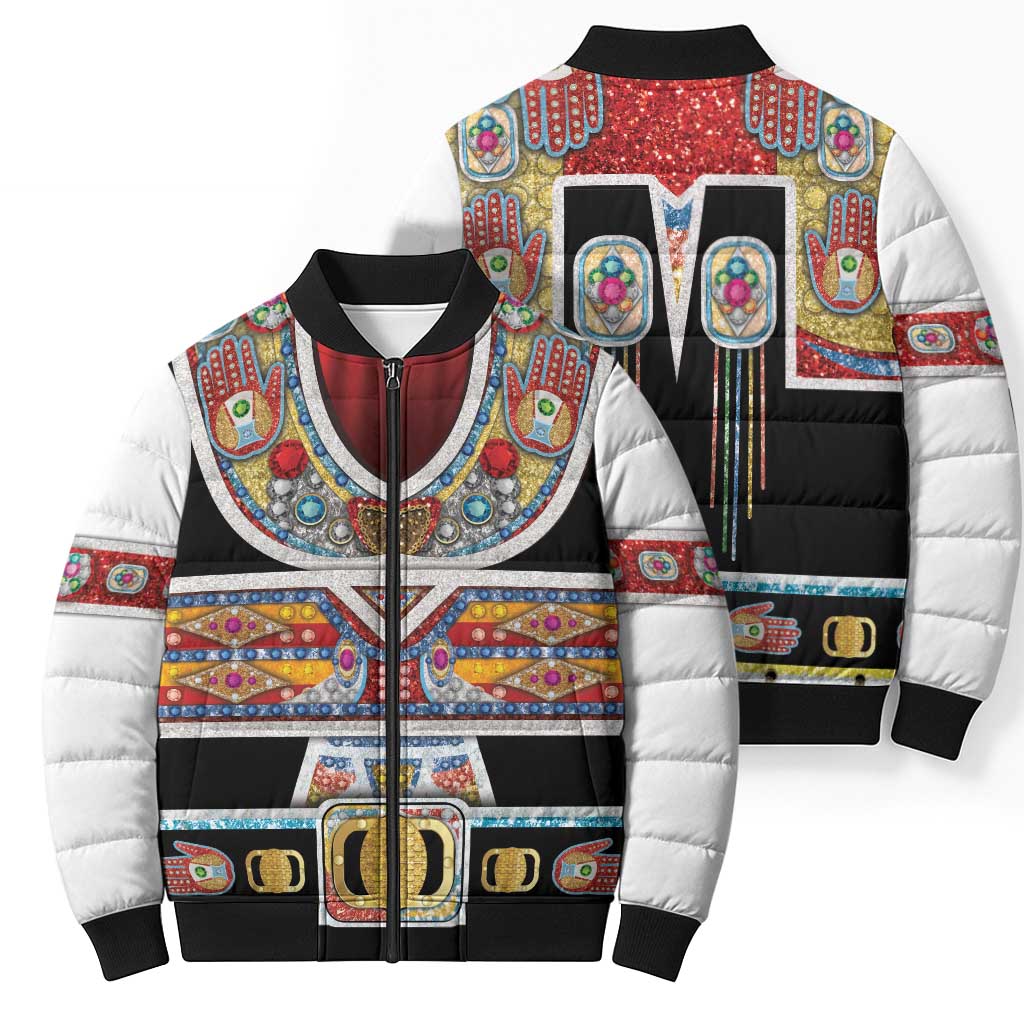 Vintage Rock Star Costume Bomber Puffer Jacket Rhinestone Inspired Glam Rock Stage Outfit