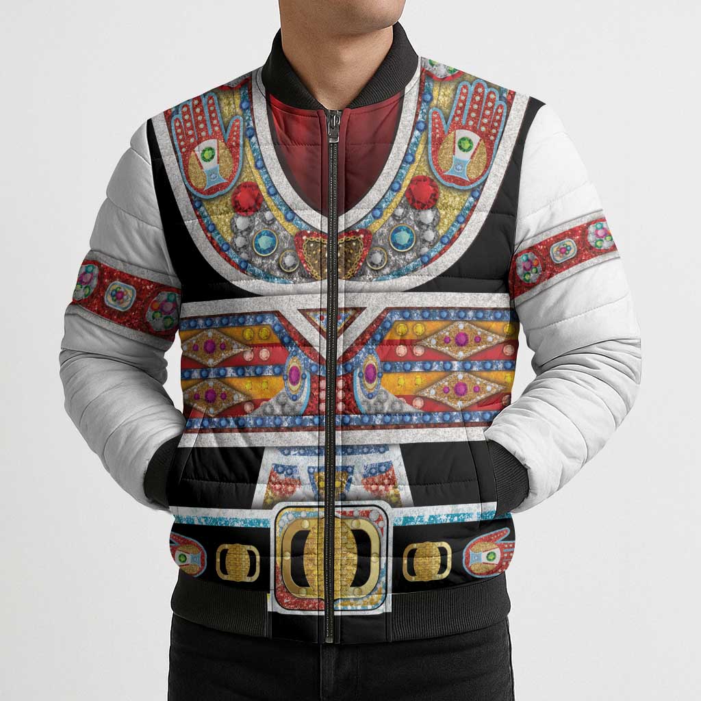 Vintage Rock Star Costume Bomber Puffer Jacket Rhinestone Inspired Glam Rock Stage Outfit