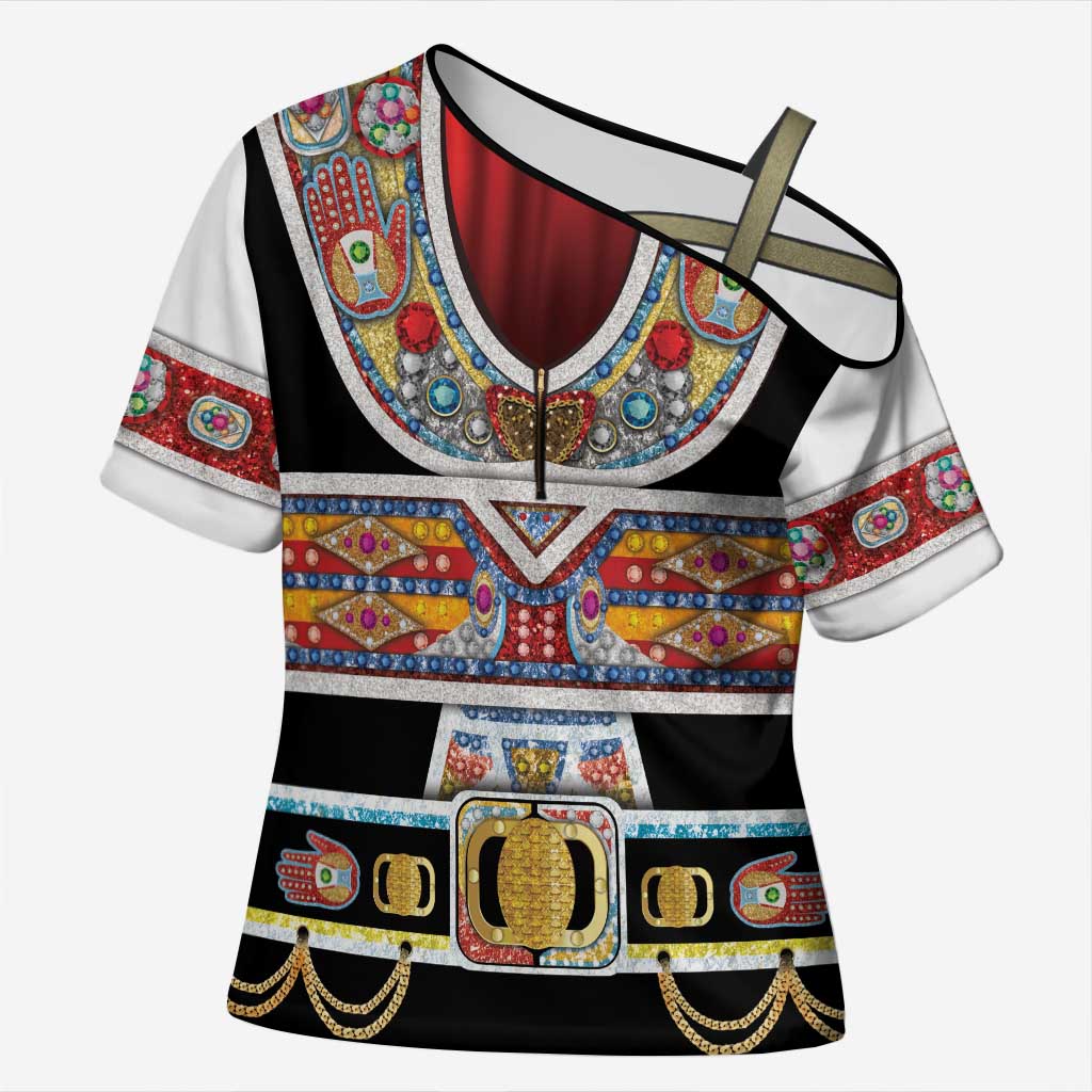 Vintage Rock Star Costume Cross Shoulder Shirt Rhinestone Inspired Glam Rock Stage Outfit