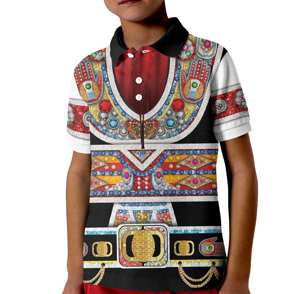 Vintage Rock Star Costume Kid Polo Shirt Rhinestone Inspired Glam Rock Stage Outfit