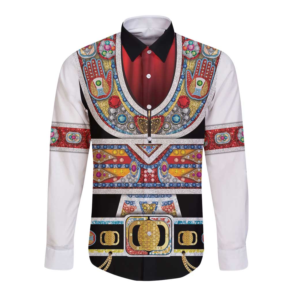 Vintage Rock Star Costume Long Sleeve Button Shirt Rhinestone Inspired Glam Rock Stage Outfit