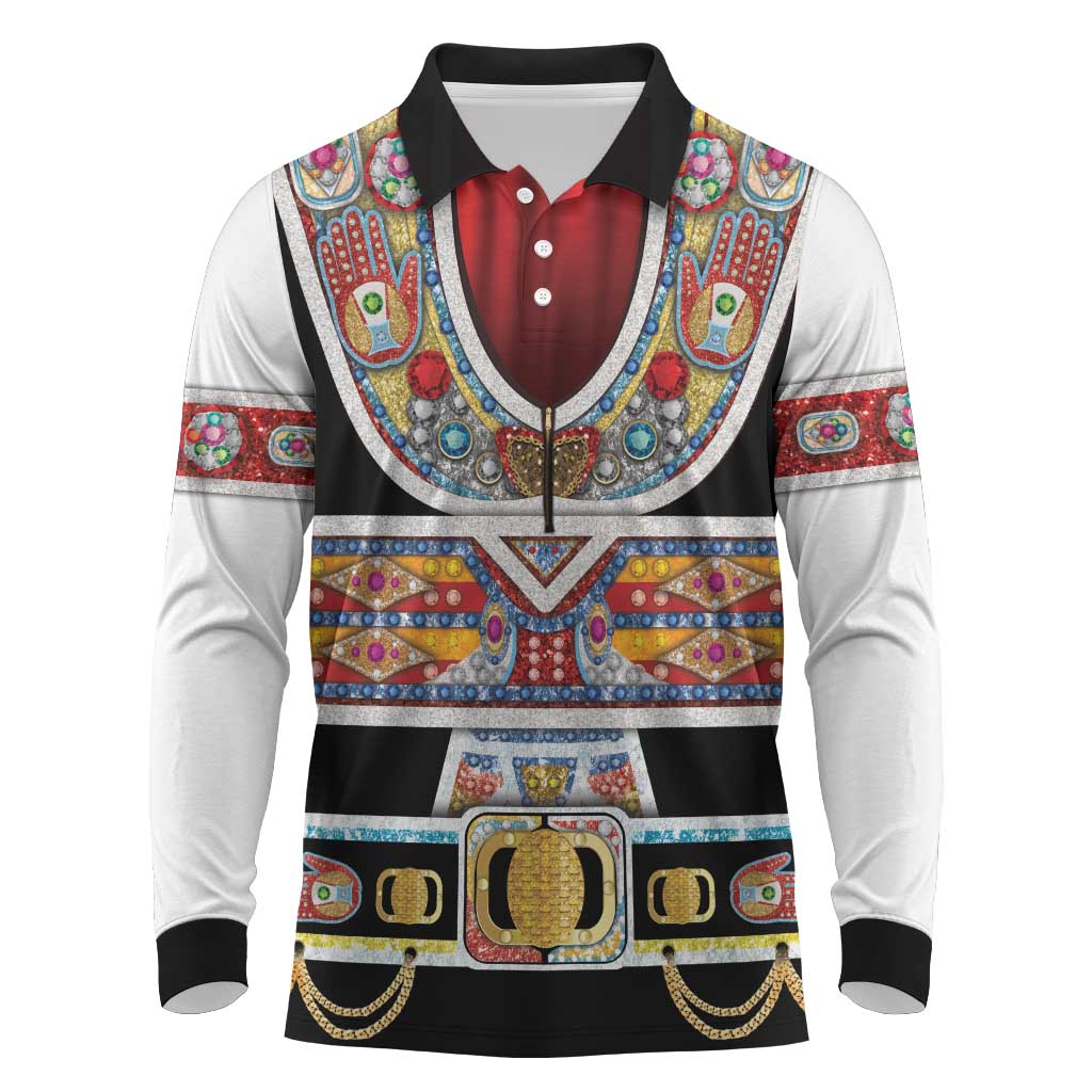 Vintage Rock Star Costume Long Sleeve Polo Shirt Rhinestone Inspired Glam Rock Stage Outfit