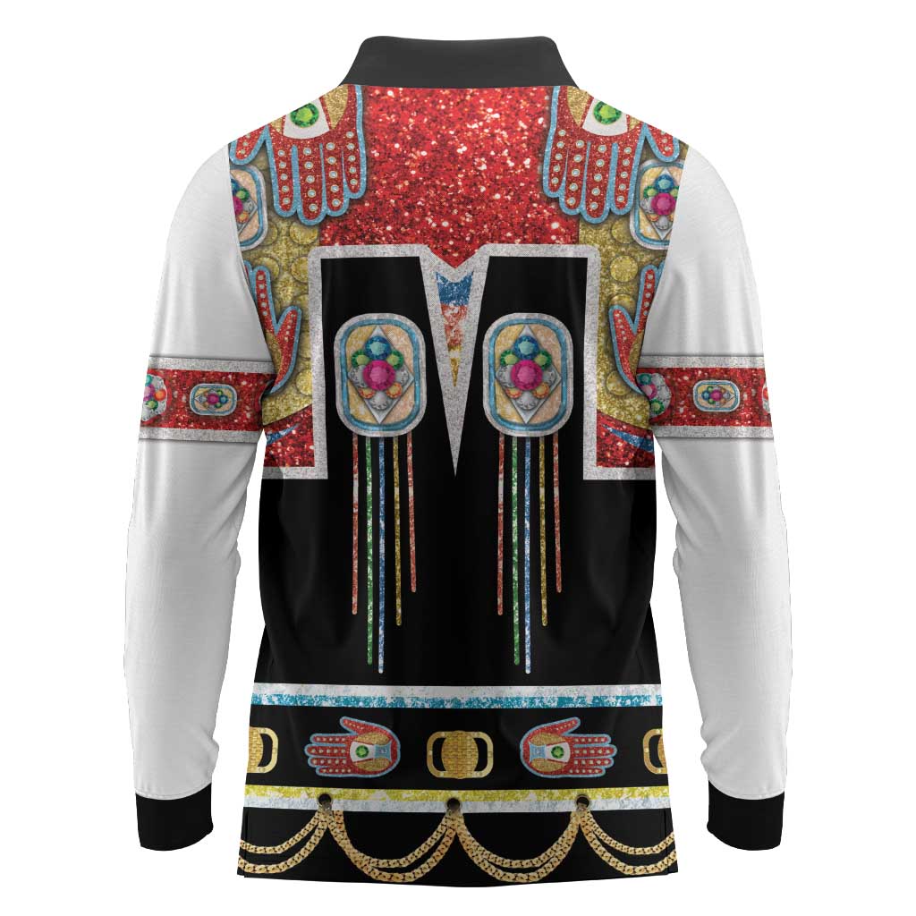 Vintage Rock Star Costume Long Sleeve Polo Shirt Rhinestone Inspired Glam Rock Stage Outfit