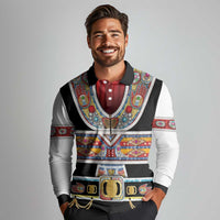 Vintage Rock Star Costume Long Sleeve Polo Shirt Rhinestone Inspired Glam Rock Stage Outfit