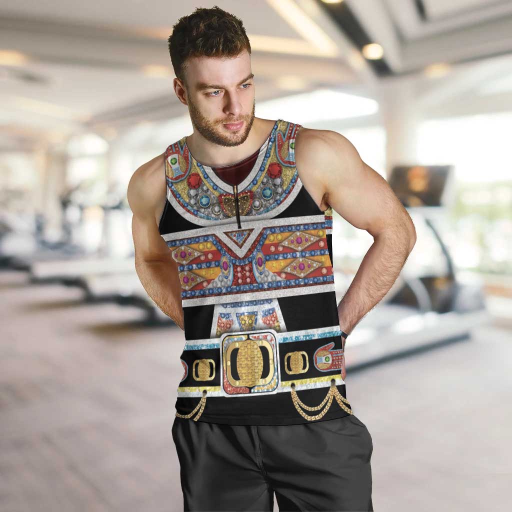 Vintage Rock Star Costume Men Tank Top Rhinestone Inspired Glam Rock Stage Outfit