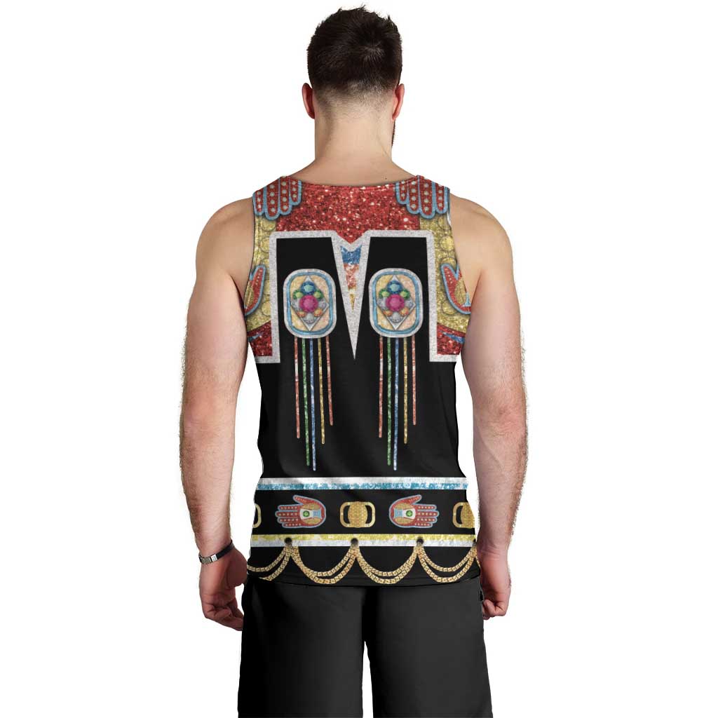 Vintage Rock Star Costume Men Tank Top Rhinestone Inspired Glam Rock Stage Outfit