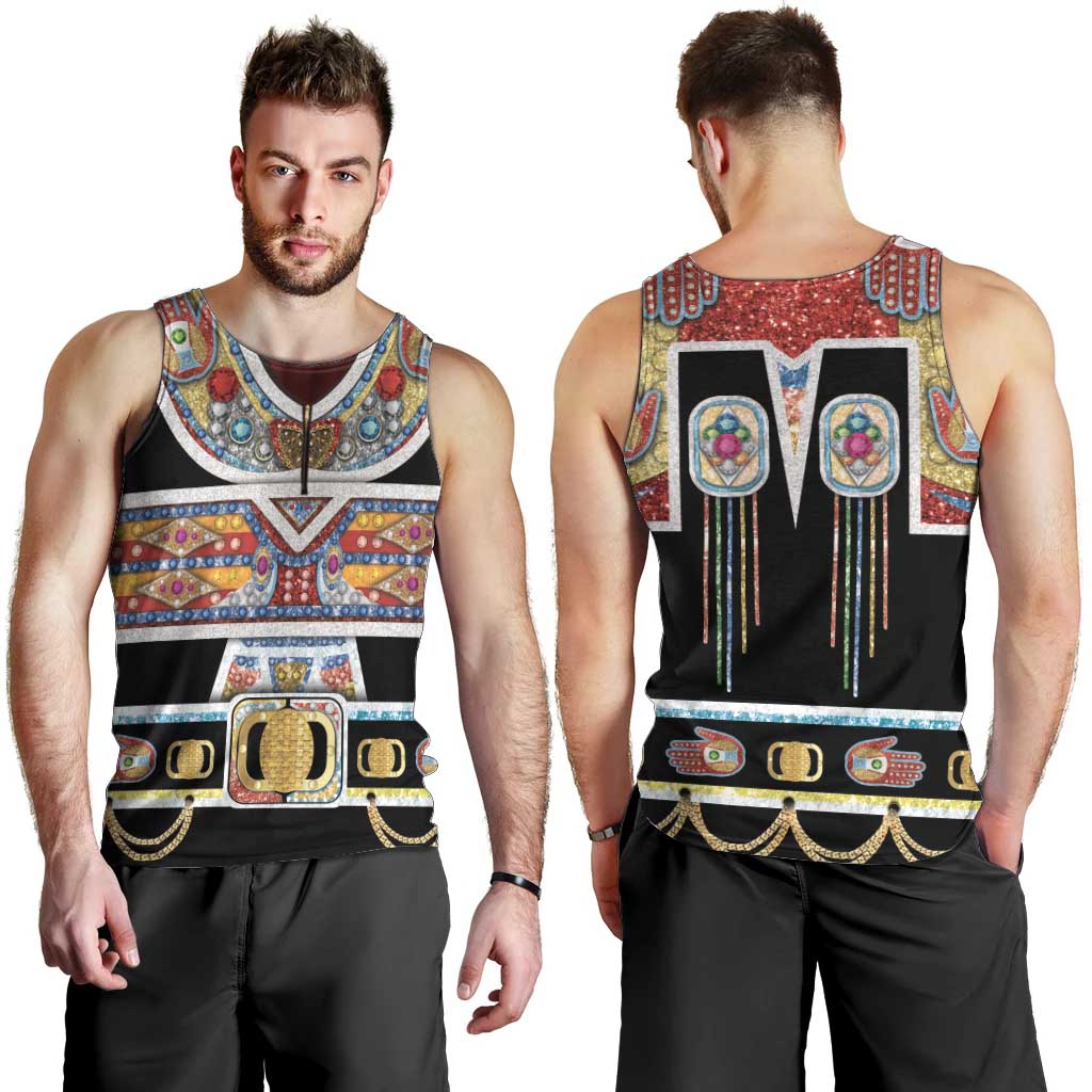 Vintage Rock Star Costume Men Tank Top Rhinestone Inspired Glam Rock Stage Outfit