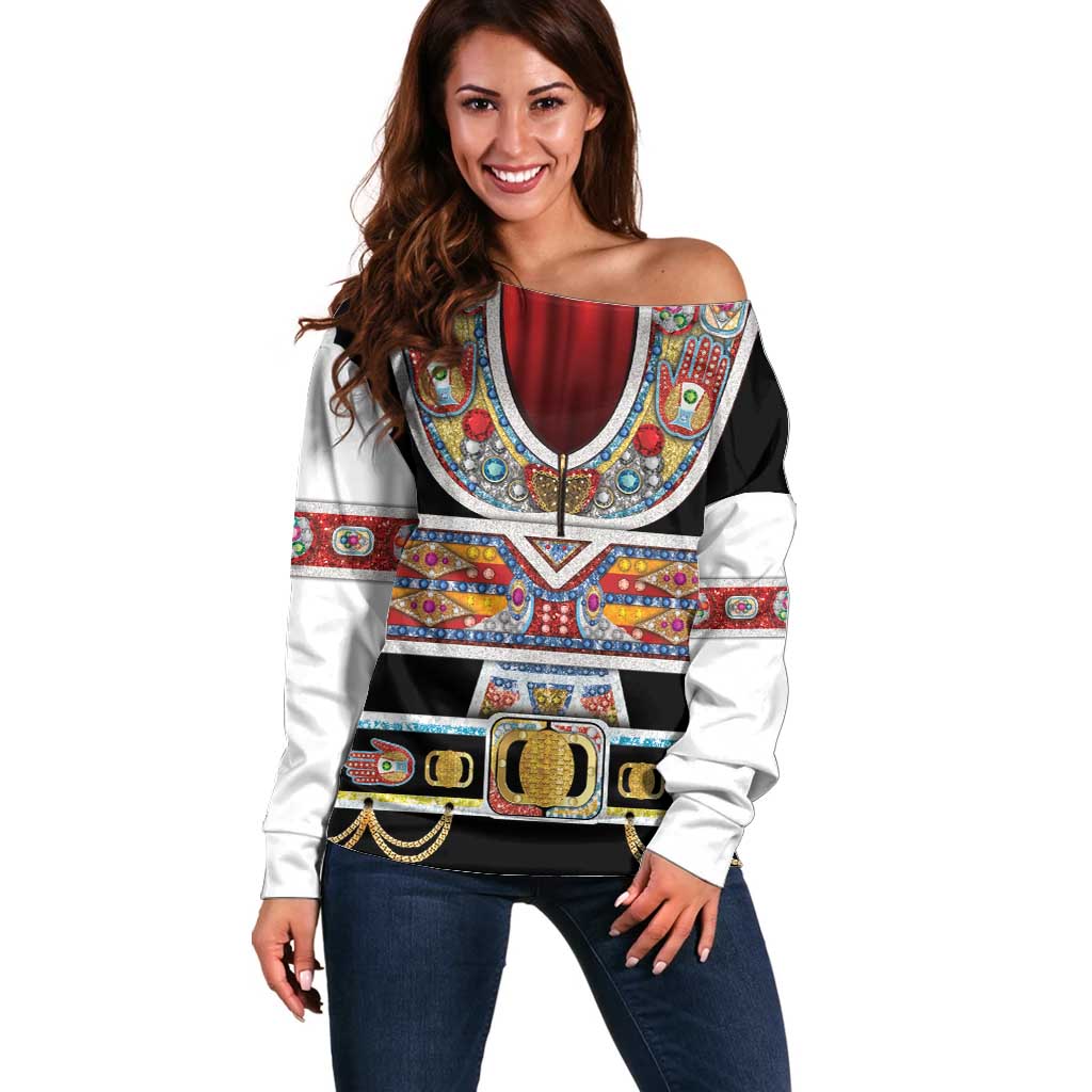 Vintage Rock Star Costume Off Shoulder Sweater Rhinestone Inspired Glam Rock Stage Outfit