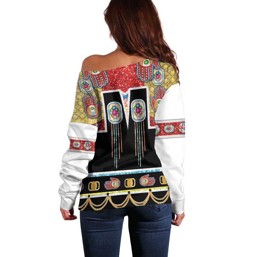 Vintage Rock Star Costume Off Shoulder Sweater Rhinestone Inspired Glam Rock Stage Outfit