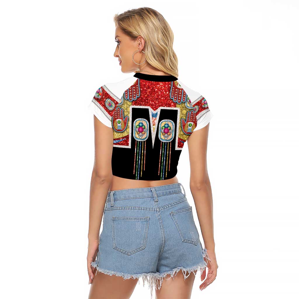 Vintage Rock Star Costume Raglan Cropped T Shirt Rhinestone Inspired Glam Rock Stage Outfit