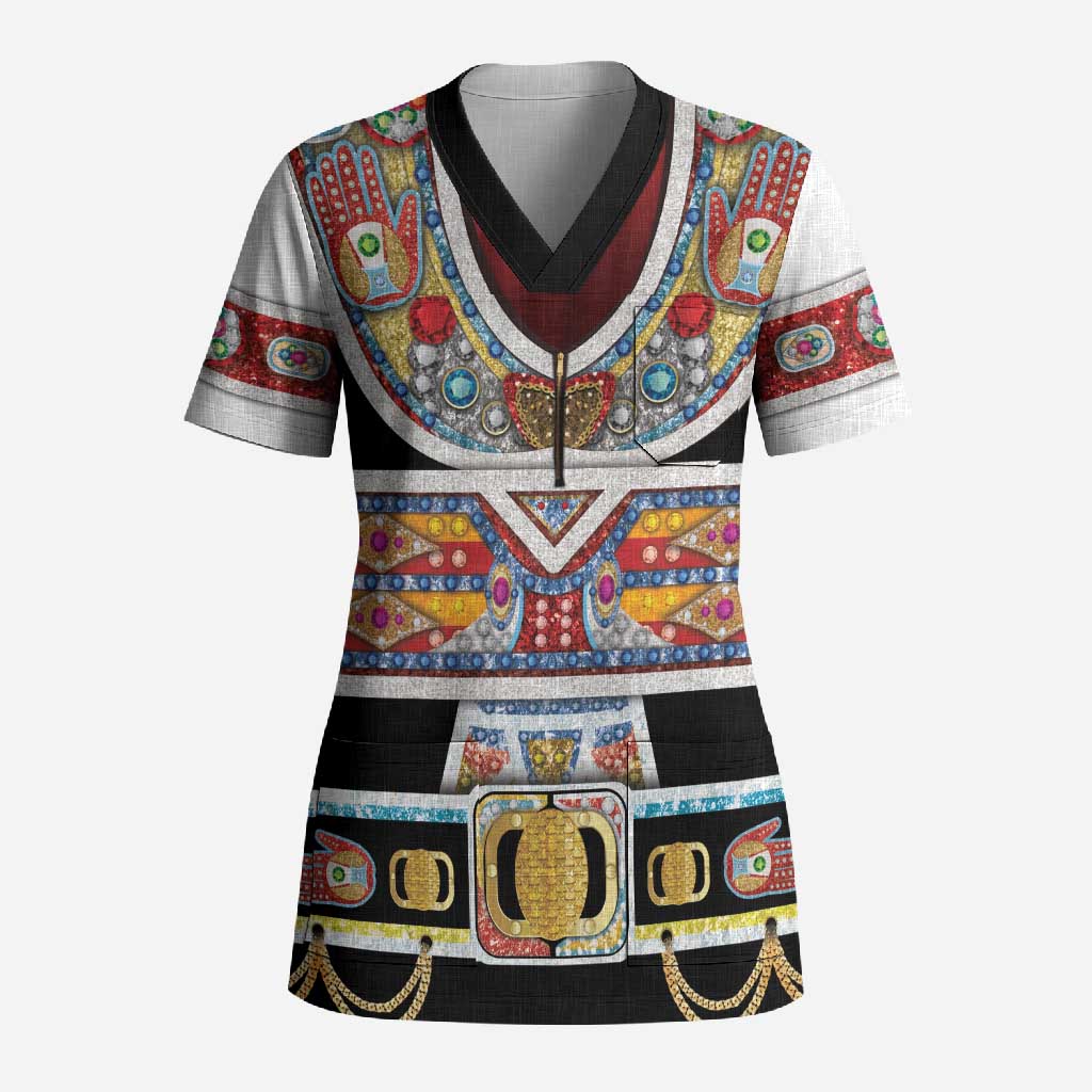 Vintage Rock Star Costume Scrub Top Rhinestone Inspired Glam Rock Stage Outfit