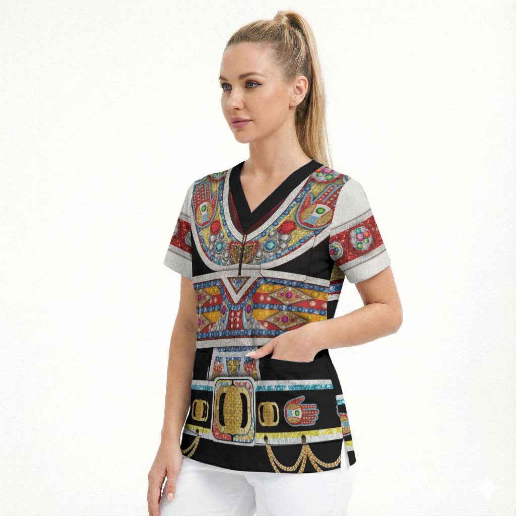 Vintage Rock Star Costume Scrub Top Rhinestone Inspired Glam Rock Stage Outfit