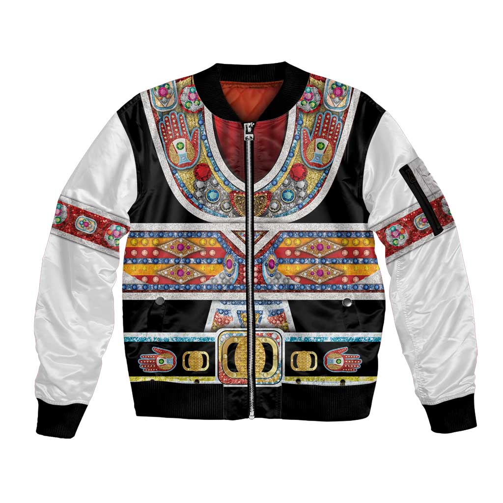Vintage Rock Star Costume Sleeve Zip Bomber Jacket Rhinestone Inspired Glam Rock Stage Outfit