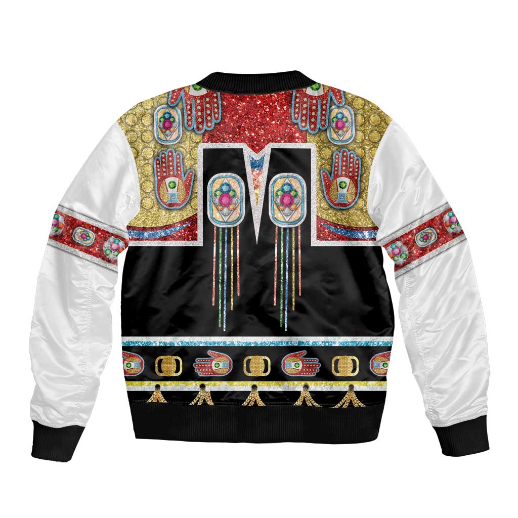 Vintage Rock Star Costume Sleeve Zip Bomber Jacket Rhinestone Inspired Glam Rock Stage Outfit
