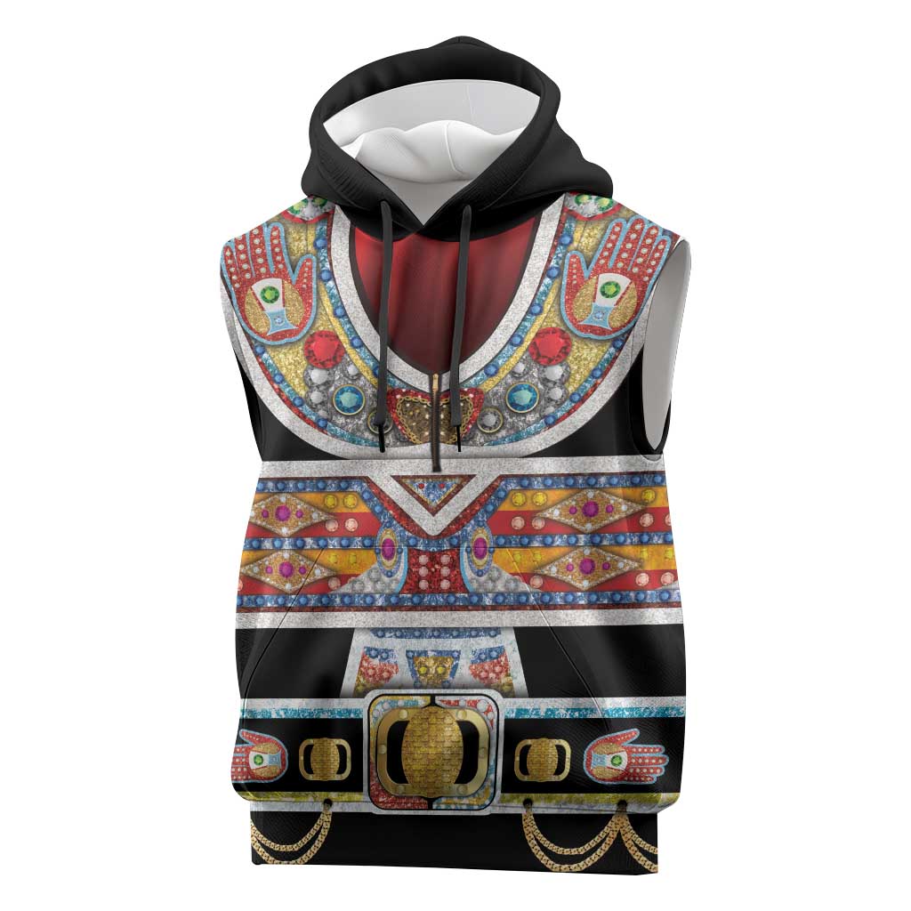Vintage Rock Star Costume Sleeveless Hoodie Rhinestone Inspired Glam Rock Stage Outfit