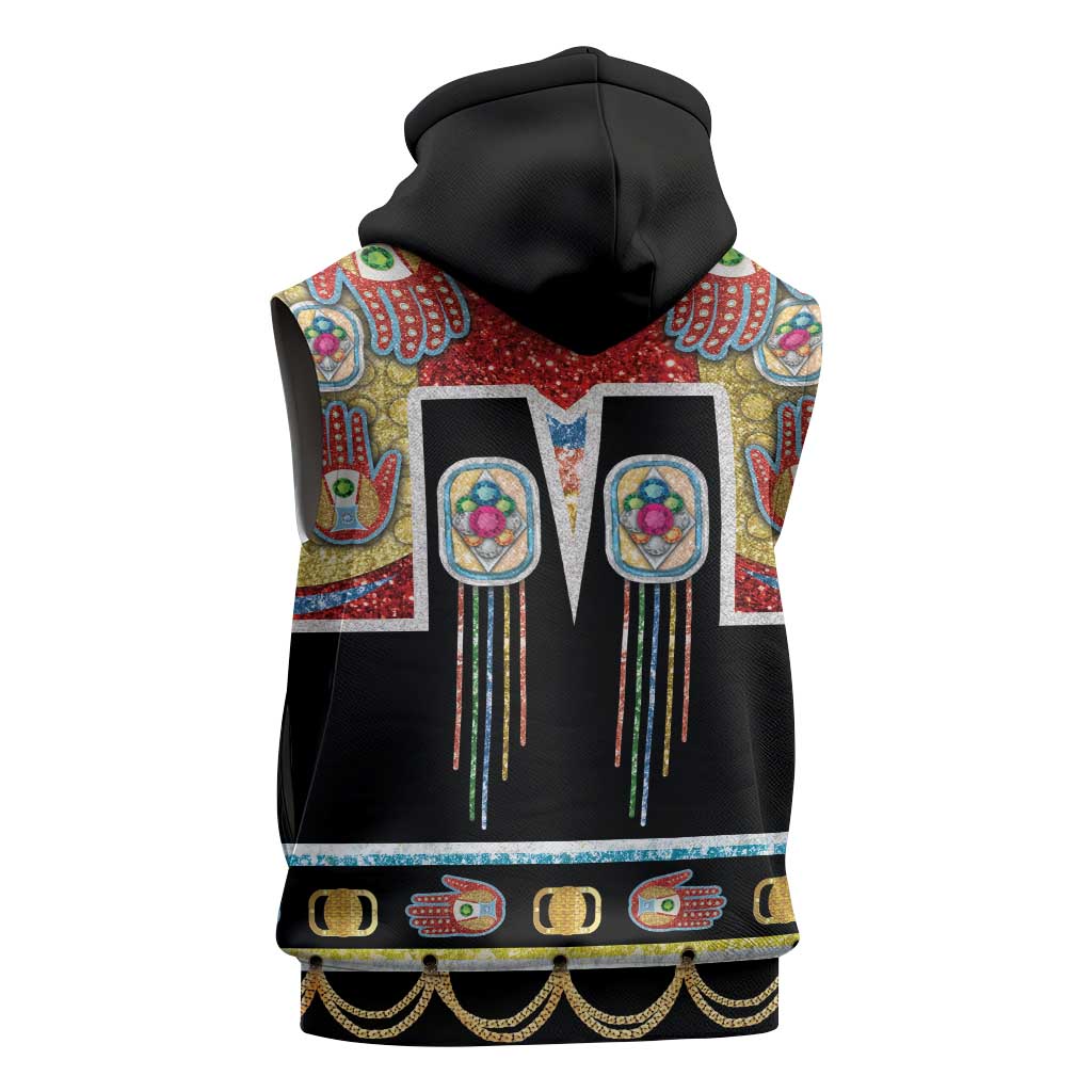 Vintage Rock Star Costume Sleeveless Hoodie Rhinestone Inspired Glam Rock Stage Outfit