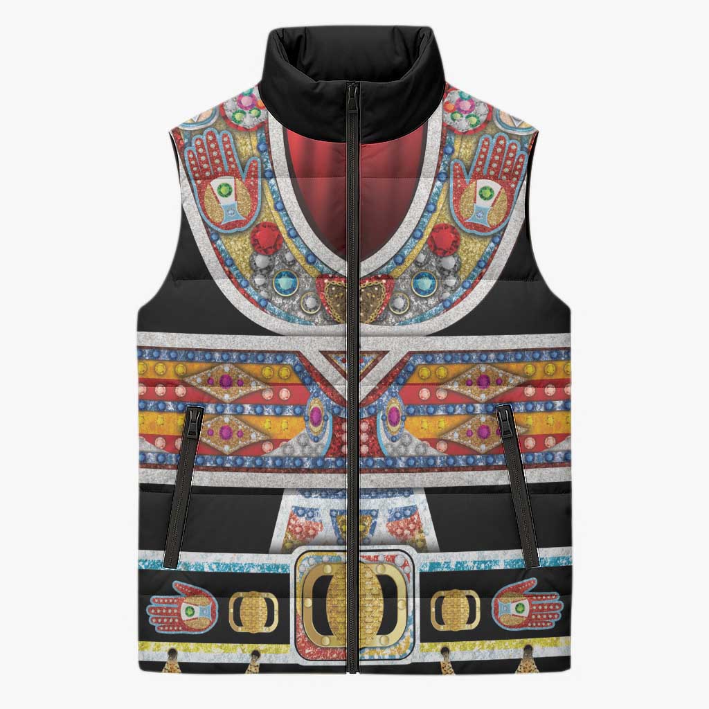 Vintage Rock Star Costume Sleeveless Puffer Jacket Rhinestone Inspired Glam Rock Stage Outfit