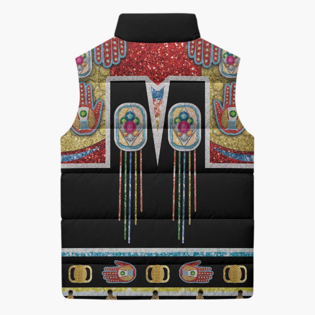 Vintage Rock Star Costume Sleeveless Puffer Jacket Rhinestone Inspired Glam Rock Stage Outfit