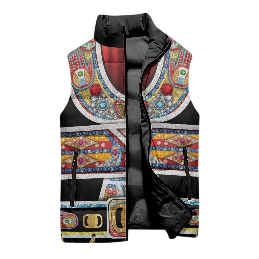 Vintage Rock Star Costume Sleeveless Puffer Jacket Rhinestone Inspired Glam Rock Stage Outfit