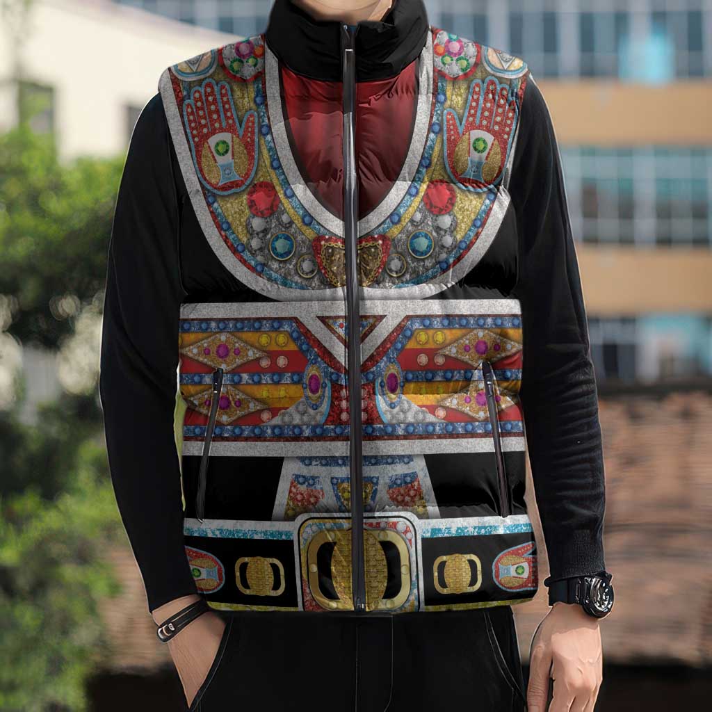Vintage Rock Star Costume Sleeveless Puffer Jacket Rhinestone Inspired Glam Rock Stage Outfit
