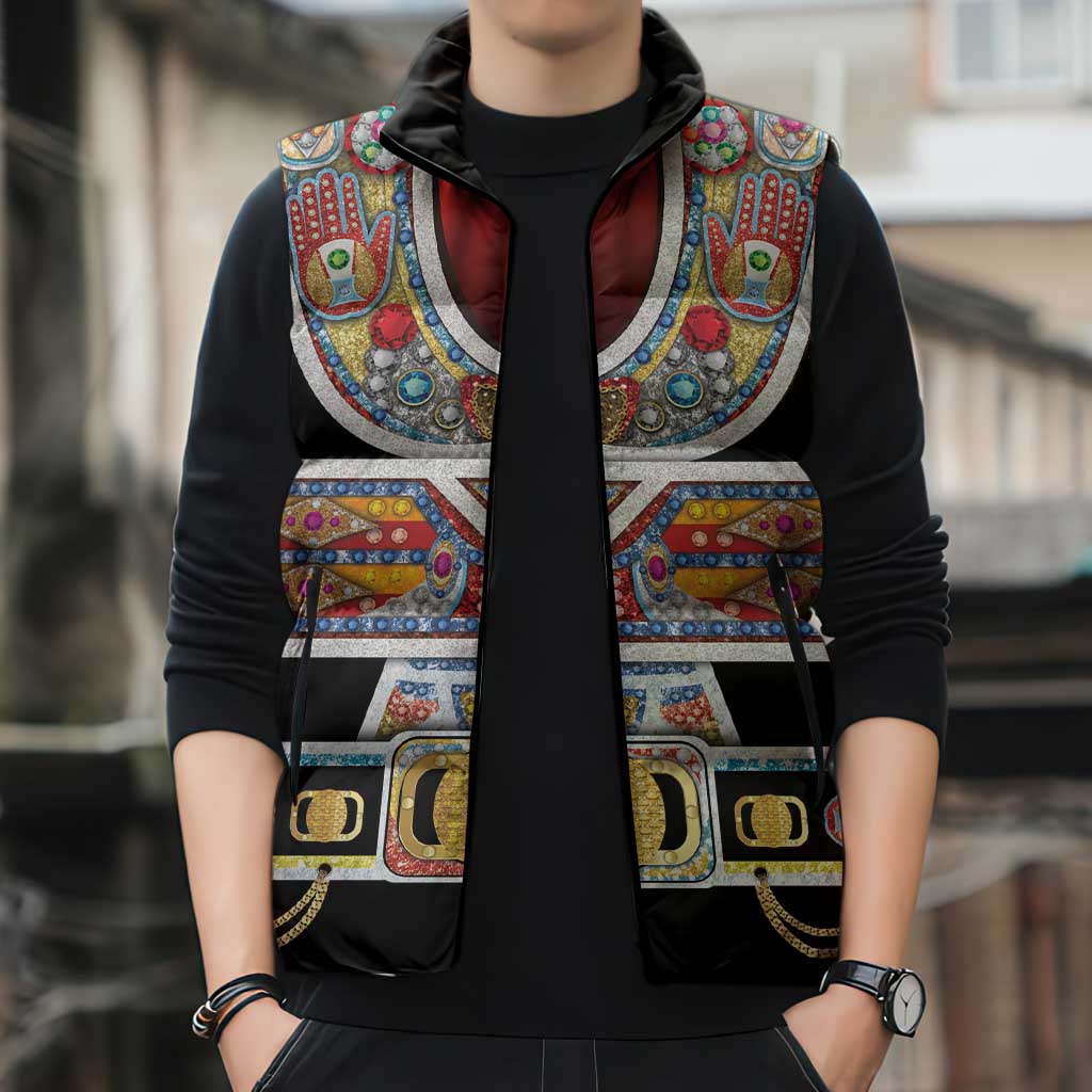 Vintage Rock Star Costume Sleeveless Puffer Jacket Rhinestone Inspired Glam Rock Stage Outfit