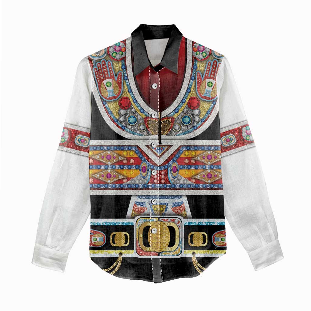 Vintage Rock Star Costume Women Casual Shirt Rhinestone Inspired Glam Rock Stage Outfit