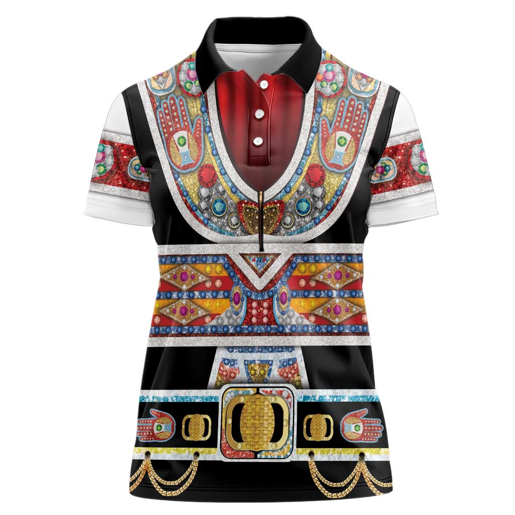 Vintage Rock Star Costume Women Polo Shirt Rhinestone Inspired Glam Rock Stage Outfit