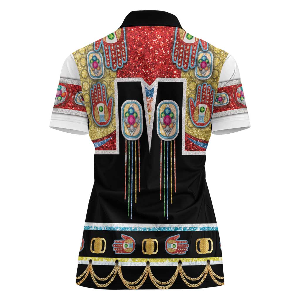Vintage Rock Star Costume Women Polo Shirt Rhinestone Inspired Glam Rock Stage Outfit