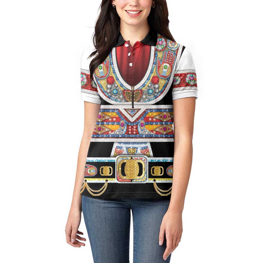 Vintage Rock Star Costume Women Polo Shirt Rhinestone Inspired Glam Rock Stage Outfit