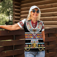 Vintage Rock Star Costume Women Polo Shirt Rhinestone Inspired Glam Rock Stage Outfit