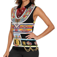 Vintage Rock Star Costume Women Sleeveless Polo Shirt Rhinestone Inspired Glam Rock Stage Outfit