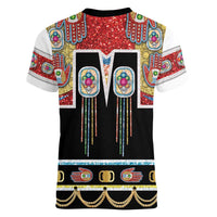 Vintage Rock Star Costume Women V-Neck T-Shirt Rhinestone Inspired Glam Rock Stage Outfit
