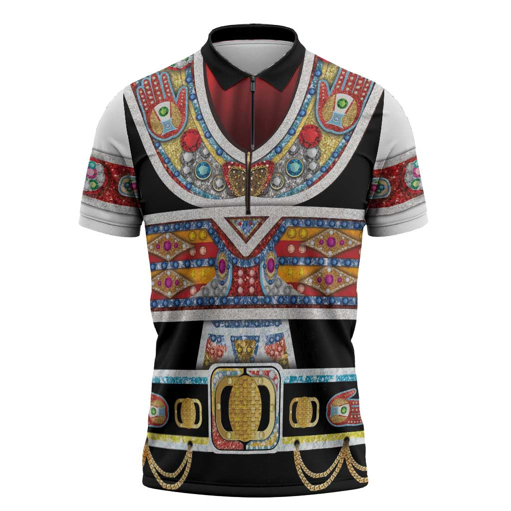 Vintage Rock Star Costume Zipper Polo Shirt Rhinestone Inspired Glam Rock Stage Outfit