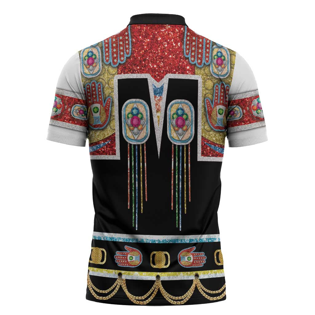Vintage Rock Star Costume Zipper Polo Shirt Rhinestone Inspired Glam Rock Stage Outfit