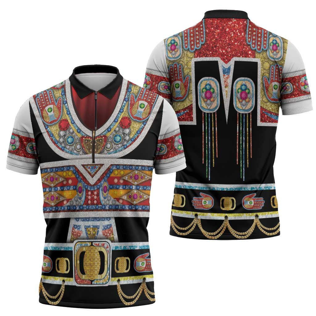 Vintage Rock Star Costume Zipper Polo Shirt Rhinestone Inspired Glam Rock Stage Outfit