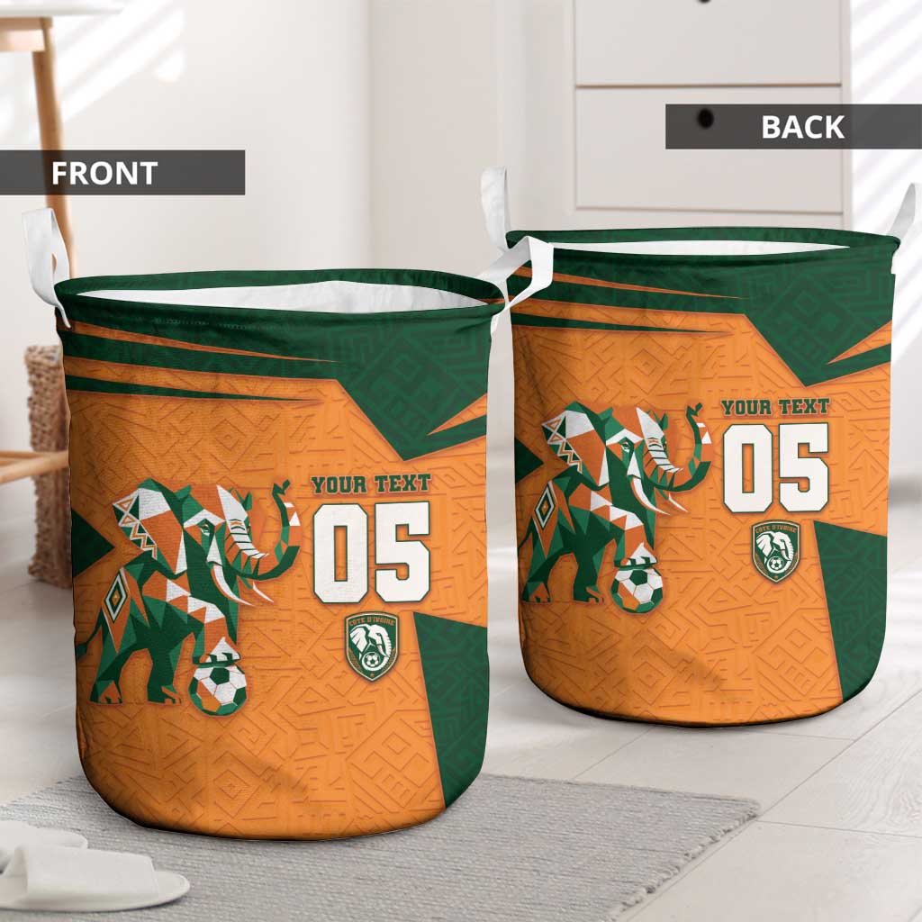Custom Ivory Coast Football Laundry Basket Elephant Geometric African Art Style