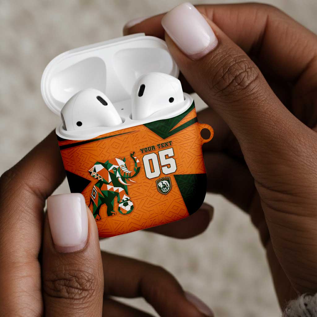 Custom Ivory Coast Football AirPods Case Elephant Geometric African Art Style