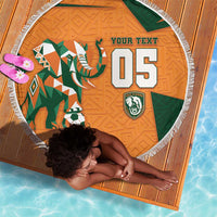 Custom Ivory Coast Football Beach Blanket Elephant Geometric African Art Style