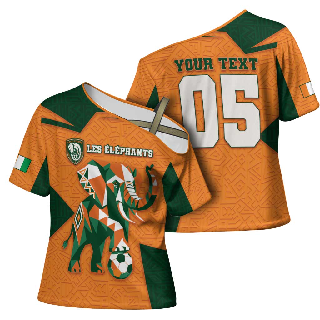 Custom Ivory Coast Football Cross Shoulder Shirt Elephant Geometric African Art Style