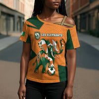 Custom Ivory Coast Football Cross Shoulder Shirt Elephant Geometric African Art Style