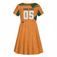 Custom Ivory Coast Football Kid Short Sleeve Dress Elephant Geometric African Art Style