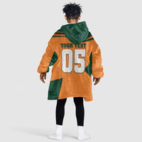 Custom Ivory Coast Football Kid Wearable Blanket Hoodie Elephant Geometric African Art Style