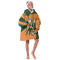 Custom Ivory Coast Football Kid Wearable Blanket Hoodie Elephant Geometric African Art Style